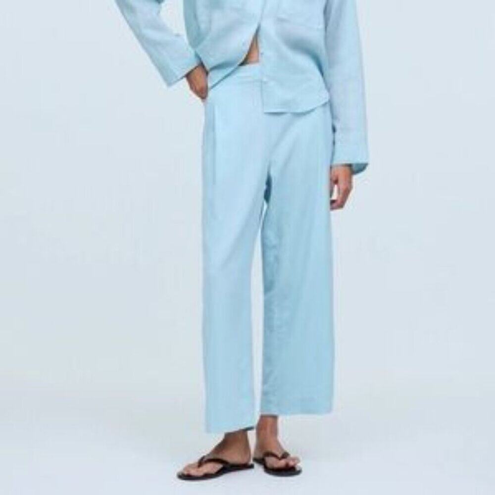 Madewell Blue Heron Pull-On Straight Crop Pant Linen Casual Beach Size 10